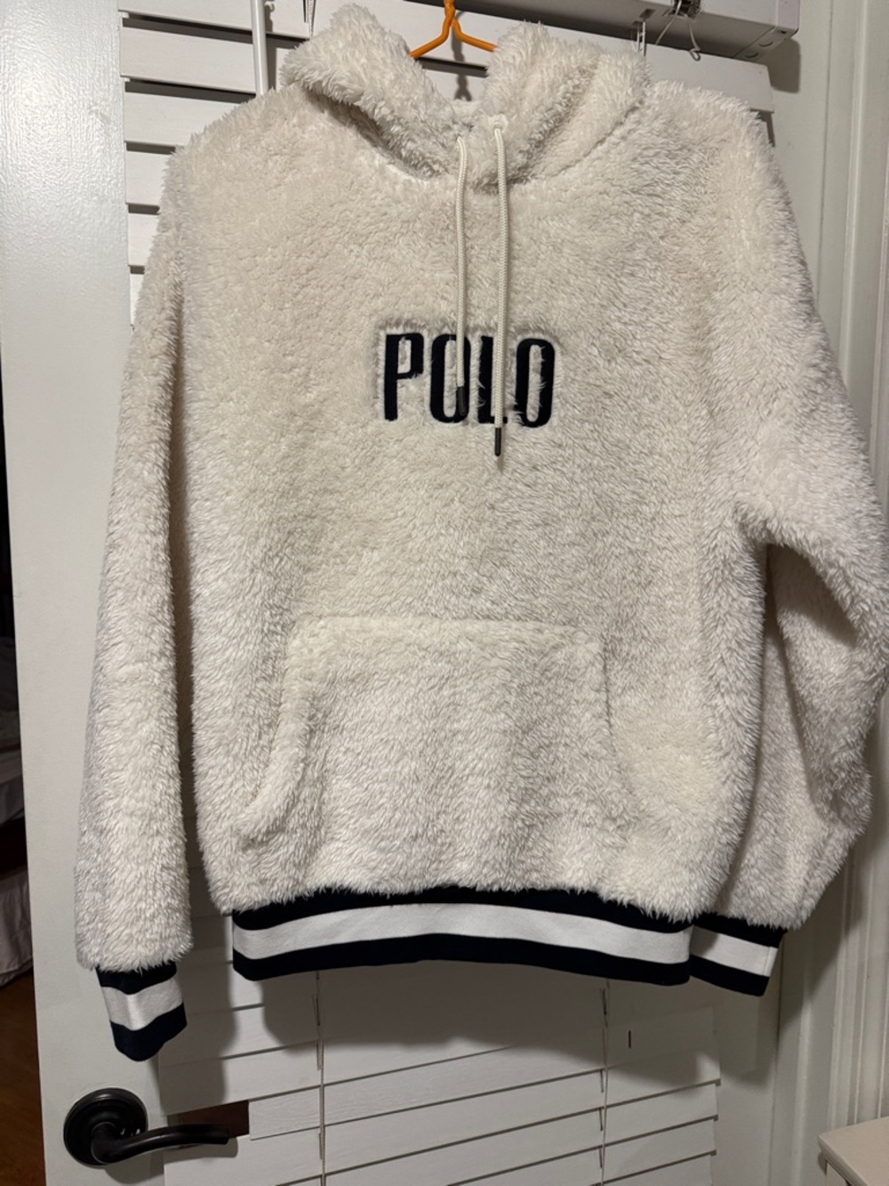 Polo by Ralph Lauren Cream Sherpa Pullover Hoodie with Navy Label